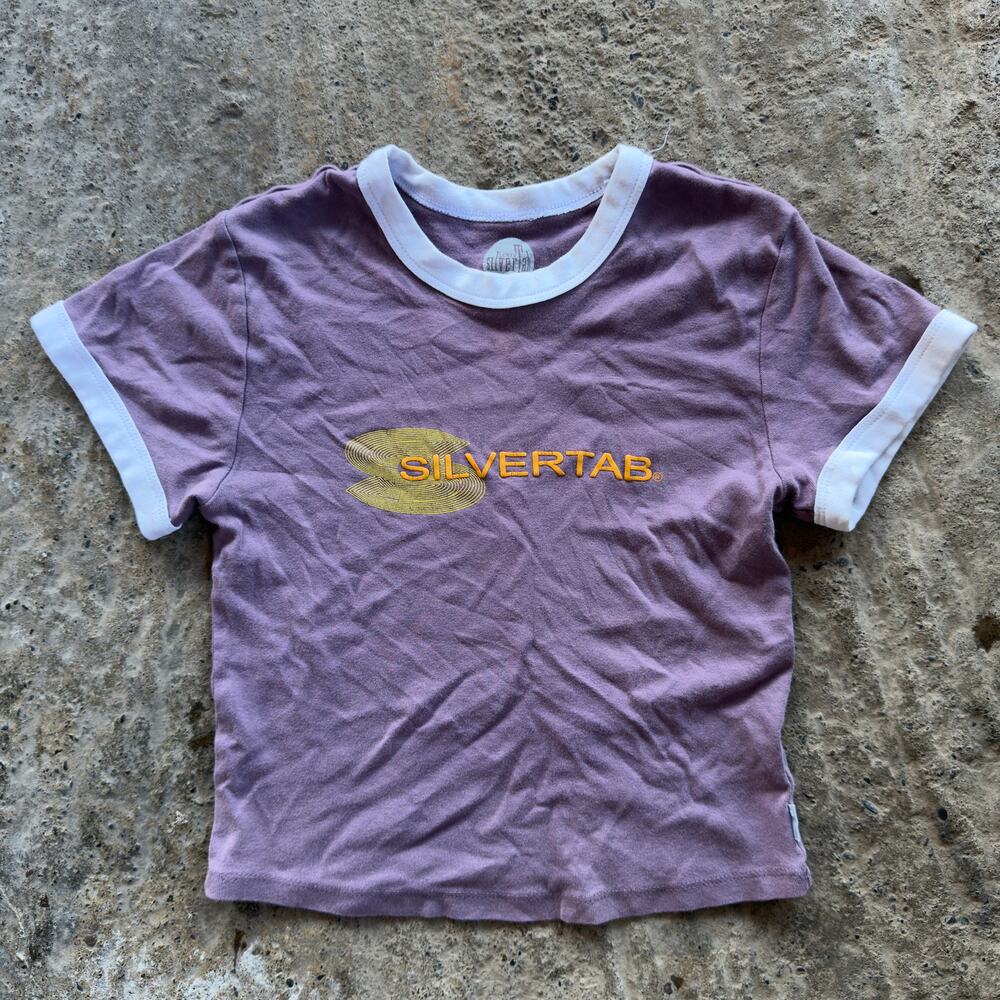 Vintage Levi's Silvertab Baby Tee Shirt Graphic Purple Kid's Small Ringer 00s